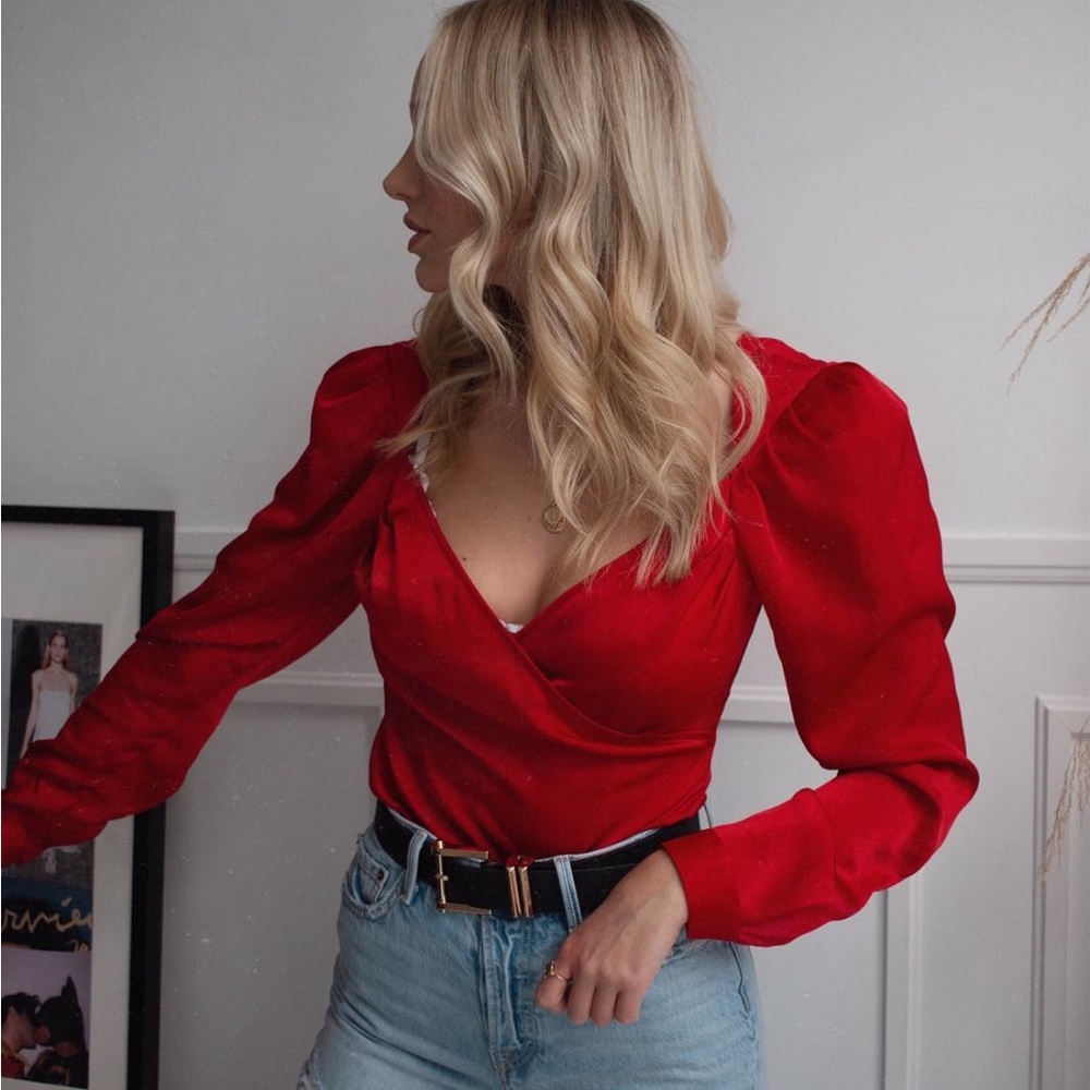 Revolve LPA Red Satin Blouse